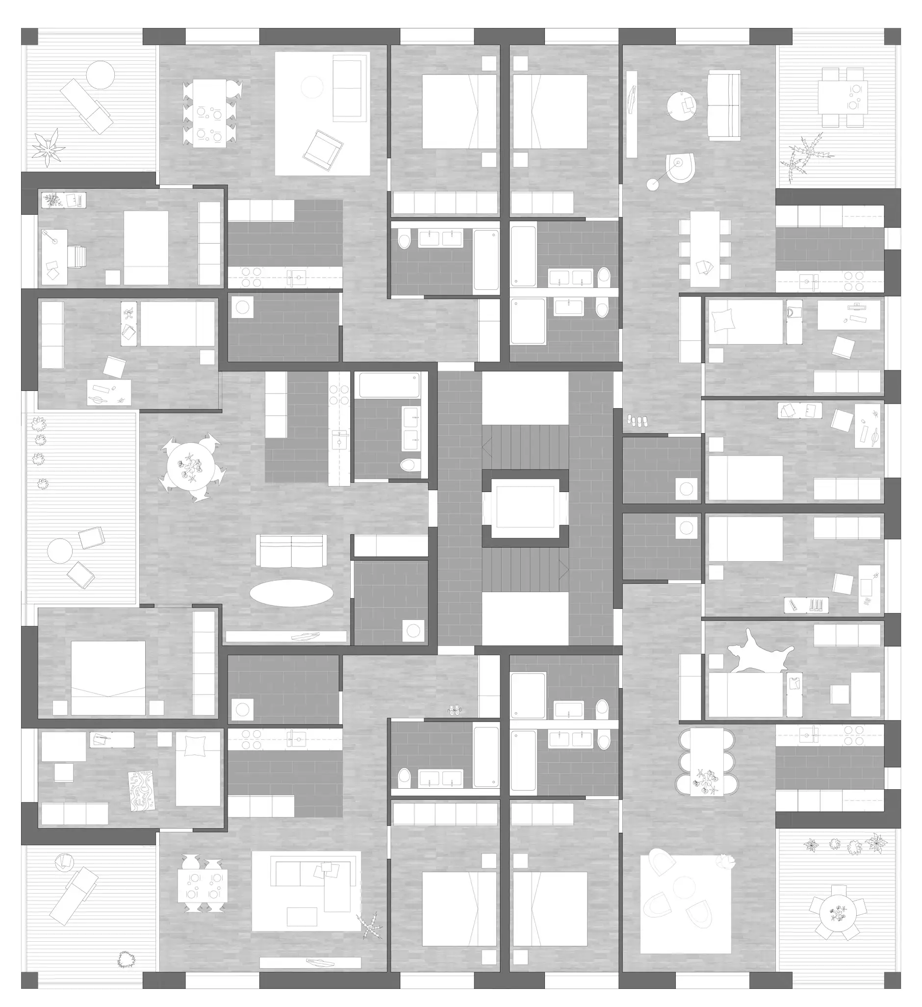 H36 HP Grundriss möbliert Haus A2 Obergeschoss